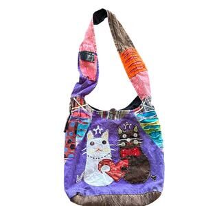 Cat Fairycore Hippie Crossbody Shoulder Bag Boho Patchwork Hobo Purse Festival